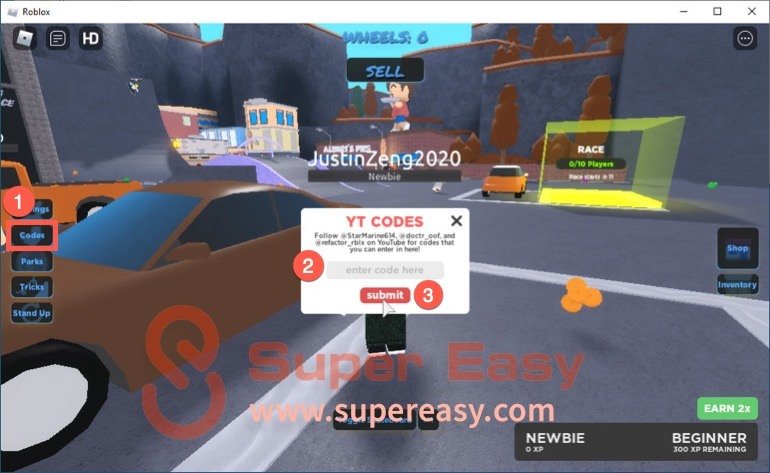 Redeem codes in Skate Park